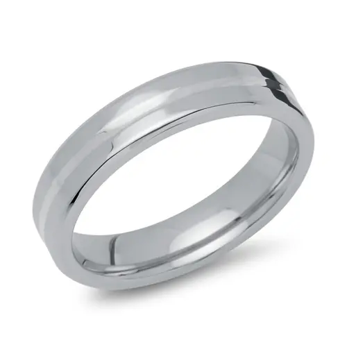 Stainless steel ring 5mm wide with silver inlay