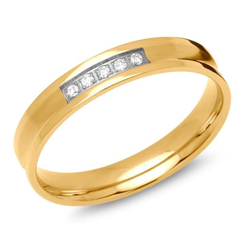 Ladies ring stainless steel gold plated 4mm stone setting