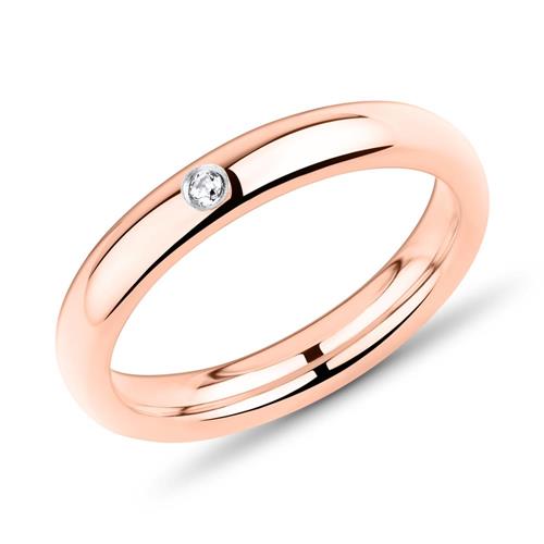 Ladies stainless steel ring rose gold plated stone trimming