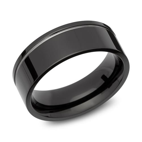 Anillo acero inoxidable ranura brillante negro 8mm ancho