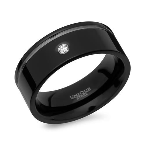 Stainless steel lady ring glossy groove black 8mm