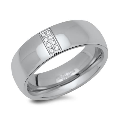 Polished stainless steel ring with 8 zirconia