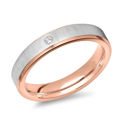 Ring stainless steel partially gold-plated pink zirconia