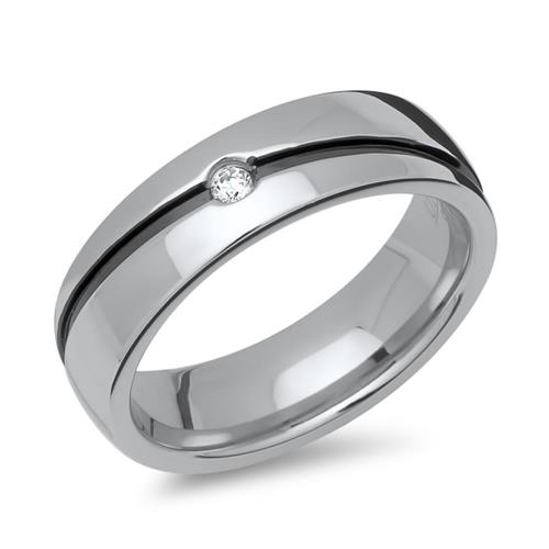 Ring stainless steel polished dark groove zirconia