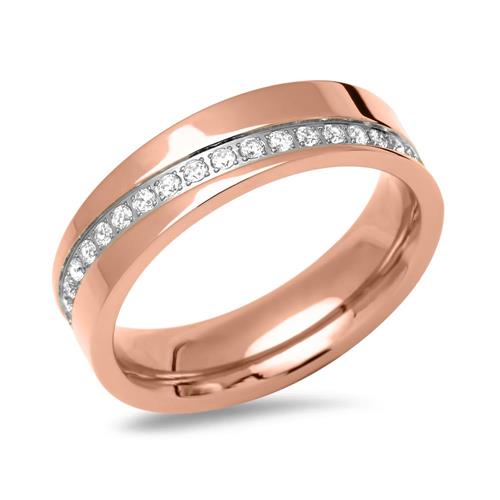 Rose gold plated stainless steel ring with zirconia