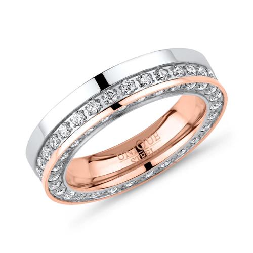 Stainless steel wedding rings with zirconia two-tone