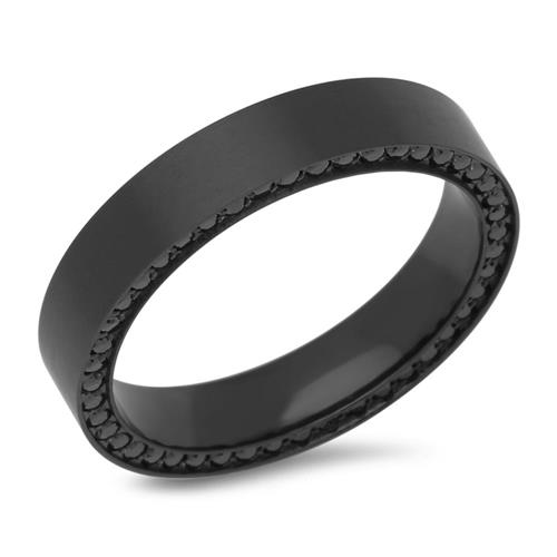 Black stainless steel ring zirconia 4,5mm wide
