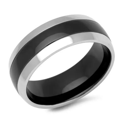 Zwart en zilverkleurige roestvrijstalen ring van 8 mm breed