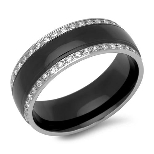 Stainless steel ring zirconia two-coloured 8mm wide