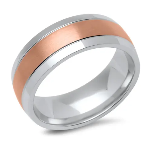 Stainless steel men's ring partially gold-plated rose