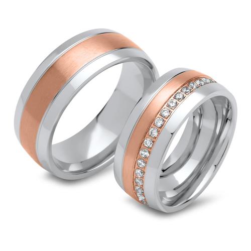 Wedding rings stainless steel partly gold-plated rose