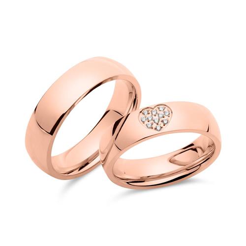 Partner rings made of rose gold-plated stainless steel