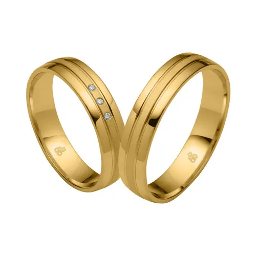 Wedding rings in gold with 3 diamonds