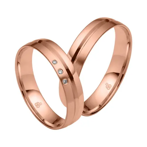 Wedding rings in rose gold with 3 diamonds