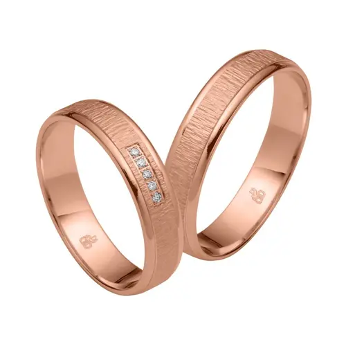 Wedding rings in rose gold with 5 diamonds