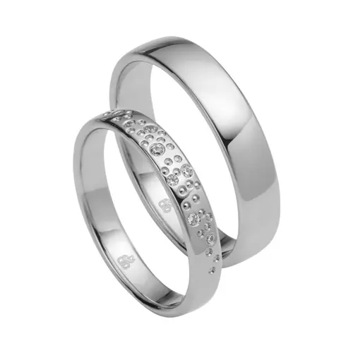 Wedding rings in white gold, platinum, palladium, 8 diamonds