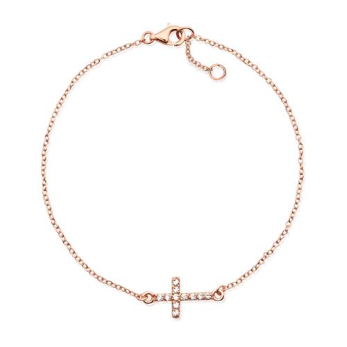 Rose-gilt sterling silver bracelet cross pendant