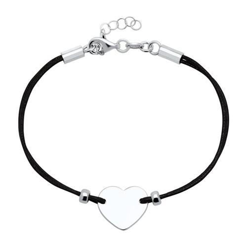 Black textile bracelet sterling silver heart engravable