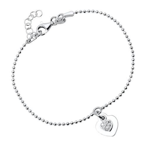 Engravable heart bracelet in sterling silver with zirconia