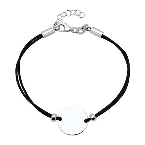 Black textile bracelet circle sterling silver engravable