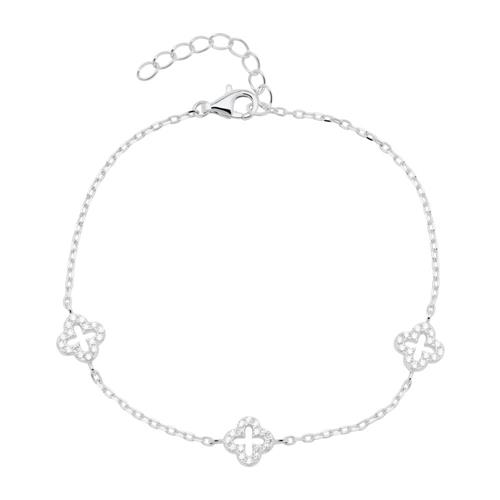 Floral sterling silver bracelet with zirconia