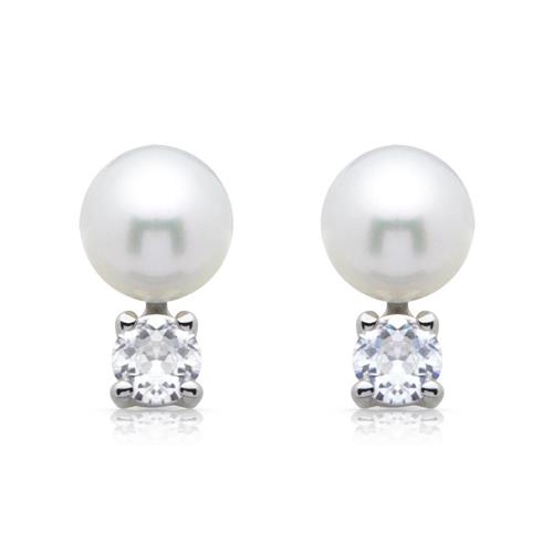 Pendientes de perlas blancas: plata 925 con circonitas
