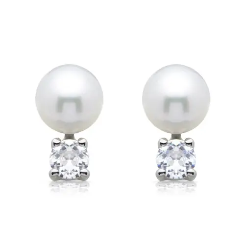 White pearl earrings: Sterling silver with zirconia