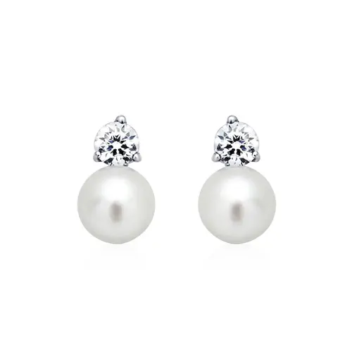 Earrings silver freshwater pearl white zirconia