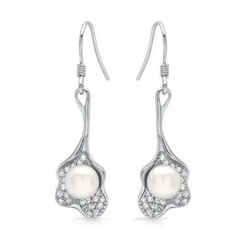 Sterling silver earring with pearl and zirconia
