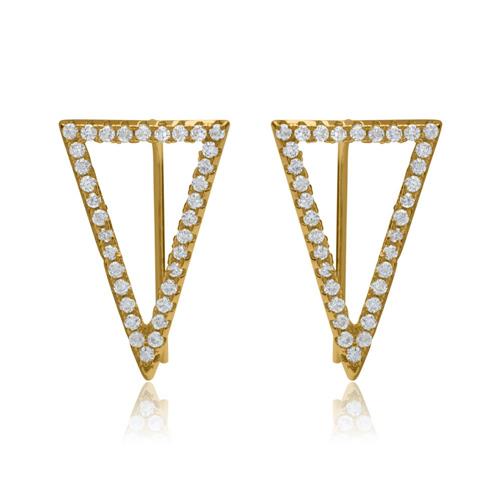 Triangle earrings sterling silver zirconia gold