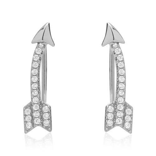 Earrings arrow-design zirconia sterling silver