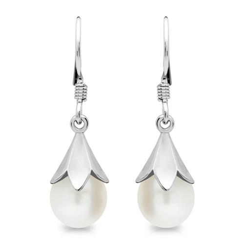 Floral silver earrings with pearl sterling silver