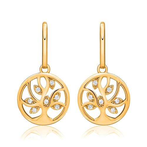 Gold plated sterling silver earrings tree of life zirconia