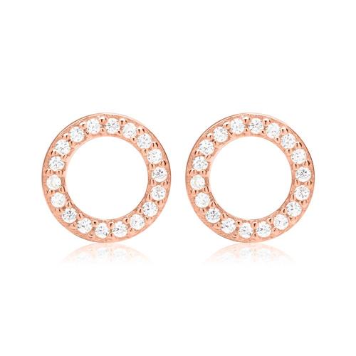 Ear studs circle design sterling silver pink zirconia