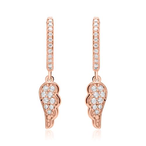 Rose gold plated hoops wings sterling silver zirconia