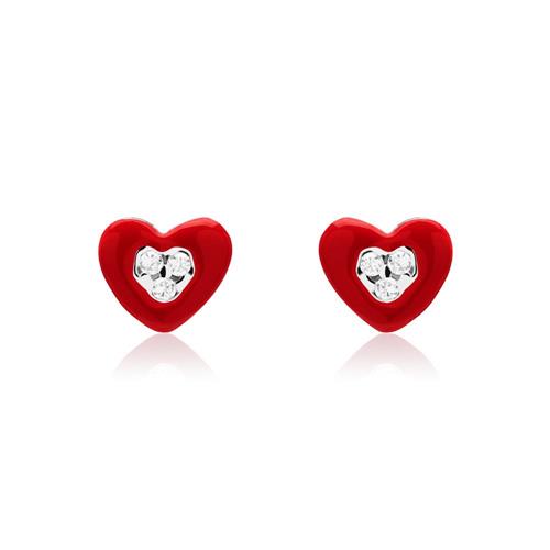 Earrings red hearts sterling silver with zirconia