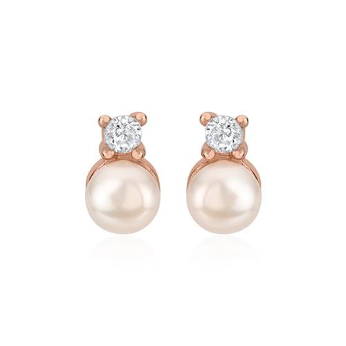 Ladies earrings made of 925 silver, rosé with pearls