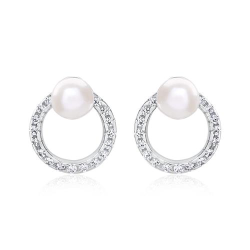 Stud earrings circle of 925 silver with zirconia beads
