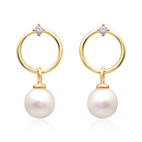 925 sterling silver pearl stud earrings with circle pendant, IP gold