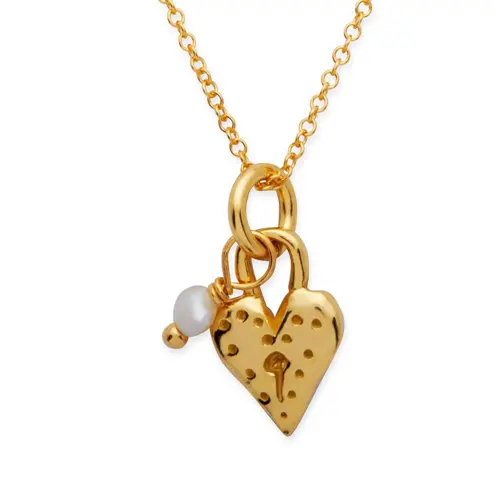 Cadena de plata 925 chapado en oro colgante corazón perla