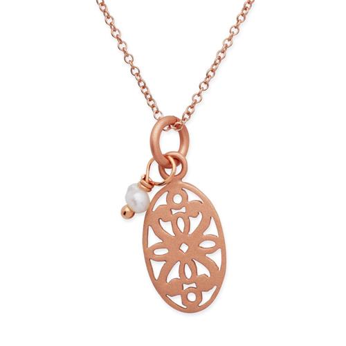 Rose gold plated silver necklace pendant and pearl