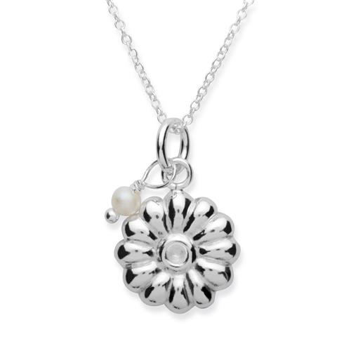 Silberkette 925 mit Blumenanhänger und Perle