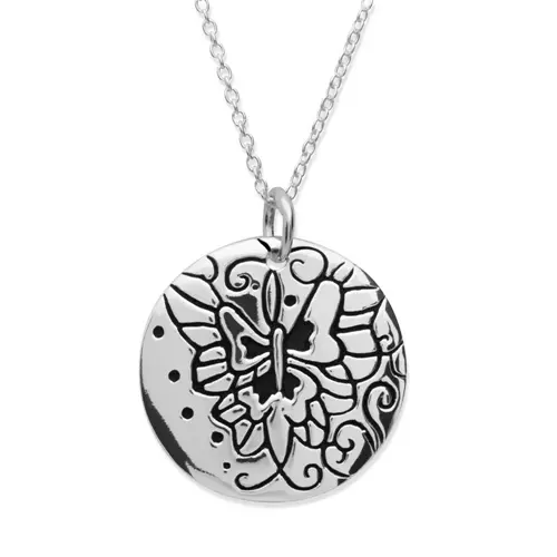 Silver necklace sterling with round pendant and pattern