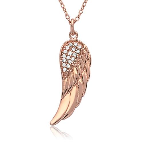 Cadena de plata chapada en oro rosa con alas de ángel
