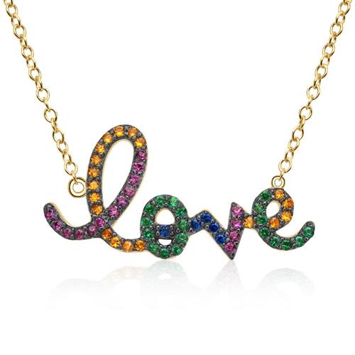Gold plated love necklace colorful zirconia