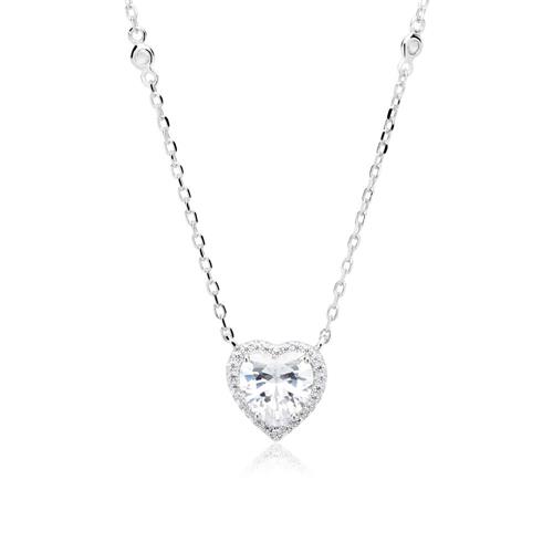 Sterling silver necklace polished with heart zirconia