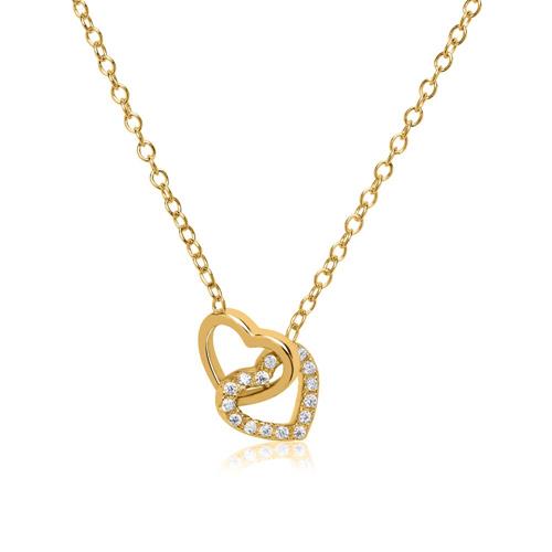 Necklace hearts sterling silver gold plated zirconia