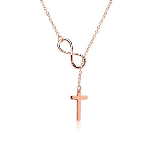 Y-chain sterling silver rose gold cross infinity