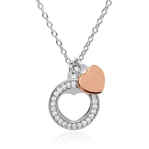 Heart necklace in sterling silver engravable with zirconia