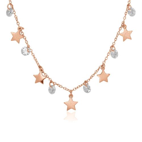 Necklace stars 925 silver rose gold plated zirconia